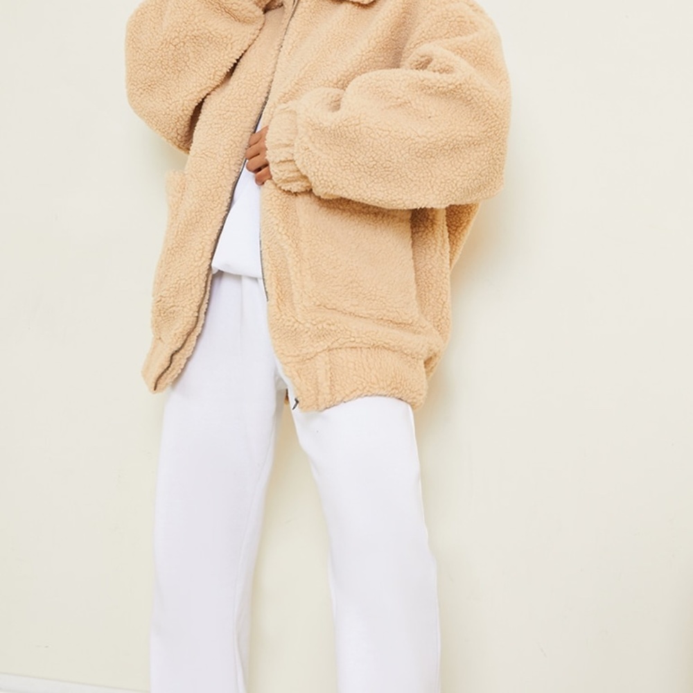 Camel Oversized Borg Pocket Front Coat - image 2